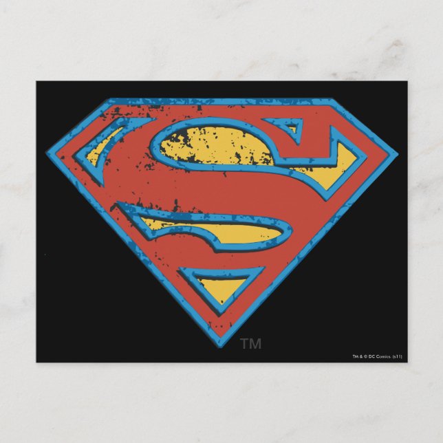 Superman S-Shield | Blue Outline Grunge Logo Postcard (Front)