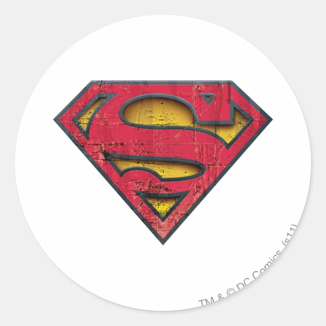 Superman S-Shield | Distressed Logo Classic Round Sticker (Front)