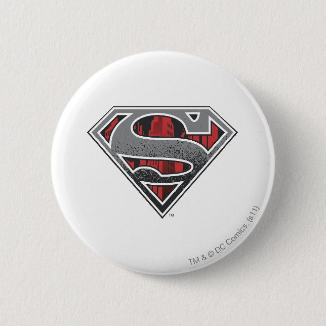 Superman S-Shield | Grey and Red City Logo 6 Cm Round Badge (Front)