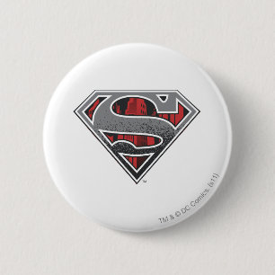 Superman S-Shield   Grey and Red City Logo 6 Cm Round Badge