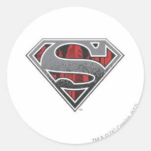 Superman S-Shield   Grey and Red City Logo Classic Round Sticker