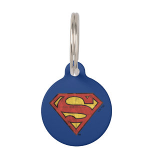 Superman S-Shield   Grunge Black Outline Logo Pet Tag
