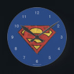 Superman S-Shield | Grunge Black Outline Logo Round Clock<br><div class="desc">The classic Superman S-Shield logo stylised as an old comic book paper grunge graphic.</div>