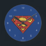 Superman S-Shield | Grunge Black Outline Logo Round Clock<br><div class="desc">The classic Superman S-Shield logo stylised as an old comic book paper grunge graphic.</div>