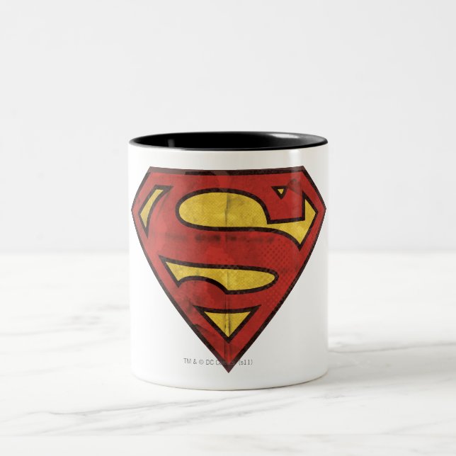 Superman S-Shield | Grunge Logo Two-Tone Coffee Mug (Center)