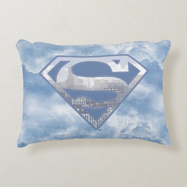 Superman S-Shield | Light Blue City Logo Decorative Cushion (Front)