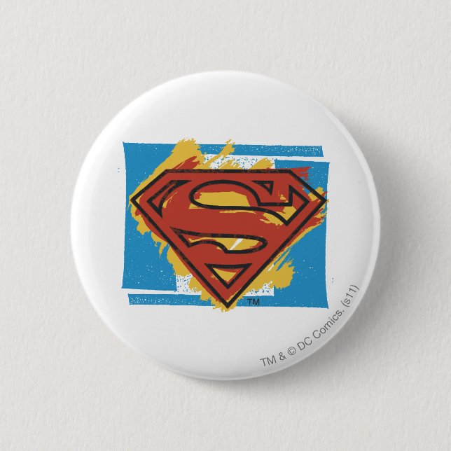 Superman S-Shield | Painted Blue Background Logo 6 Cm Round Badge (Front)