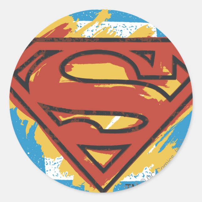 Superman S-Shield | Painted Blue Background Logo Classic Round Sticker (Front)