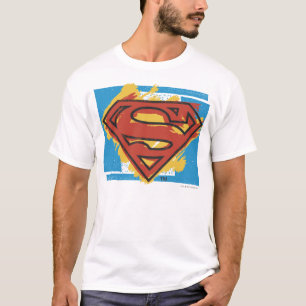 Superman S-Shield Painted Blue Background Logo T-Shirt