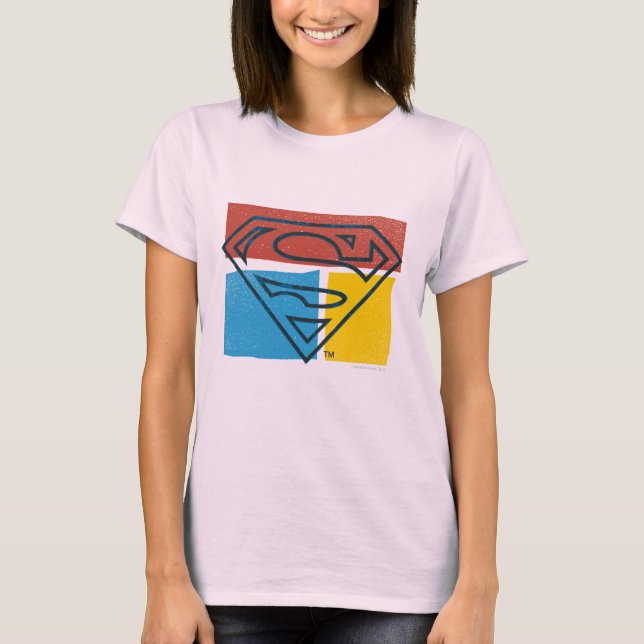 Superman S-Shield | Red Blue Yellow Block Logo T-Shirt (Front)