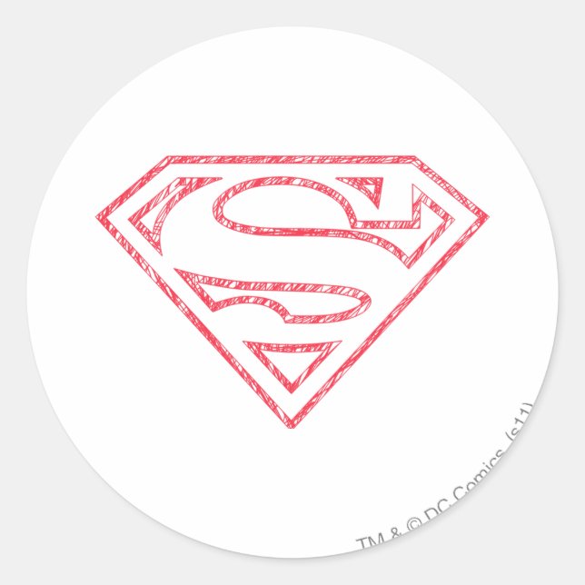 Superman S-Shield | Red Outline Logo Classic Round Sticker (Front)