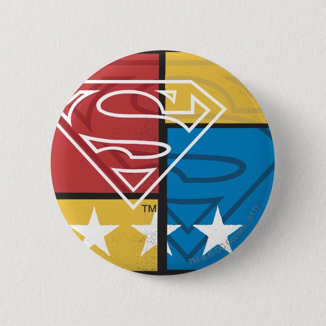 Superman Shield with Stars 6 Cm Round Badge (Front)