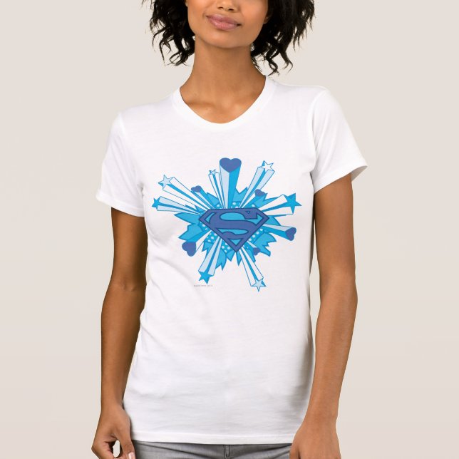 Superman Stylised | Blue Shield Hearts Logo T-Shirt (Front)