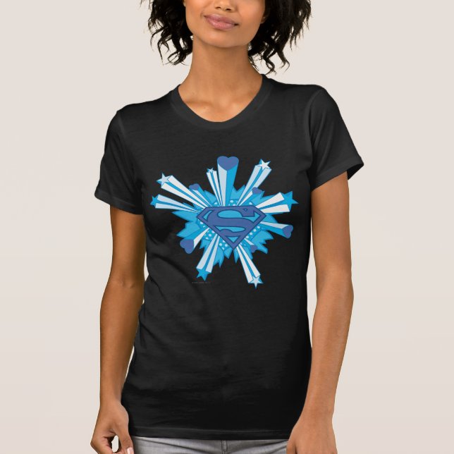 Superman Stylised | Blue Shield Hearts Logo T-Shirt (Front)