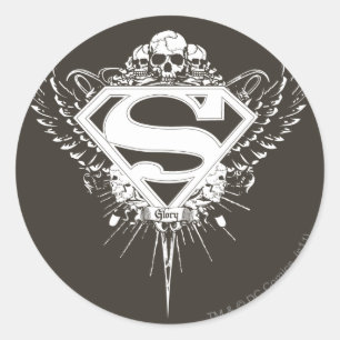 Superman Stylised   Dark Brown Background Logo Classic Round Sticker