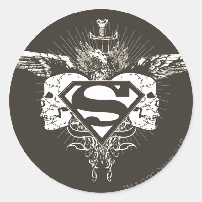 Superman Stylised | Dark Skulls Logo Classic Round Sticker (Front)