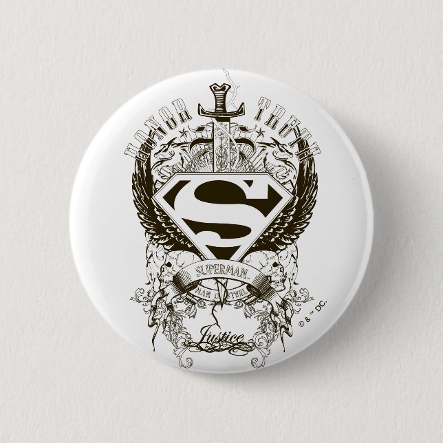 Superman Stylised | Honour, Truth on White Logo 6 Cm Round Badge (Front)