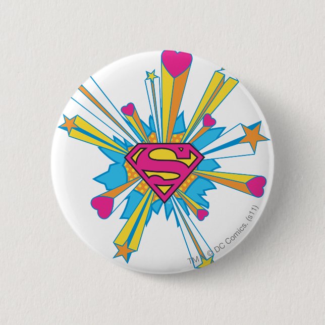 Superman Stylised | Pink with Hearts Logo 6 Cm Round Badge (Front)