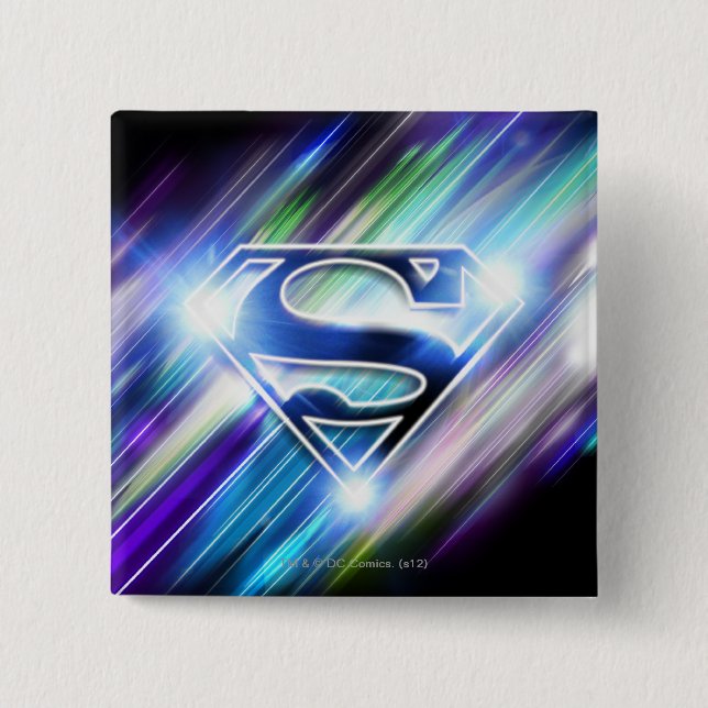 Superman Stylised | Shiny Blue Burst Logo 15 Cm Square Badge (Front)