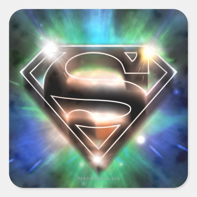 Superman Stylised | Shiny Burst Logo Square Sticker (Front)