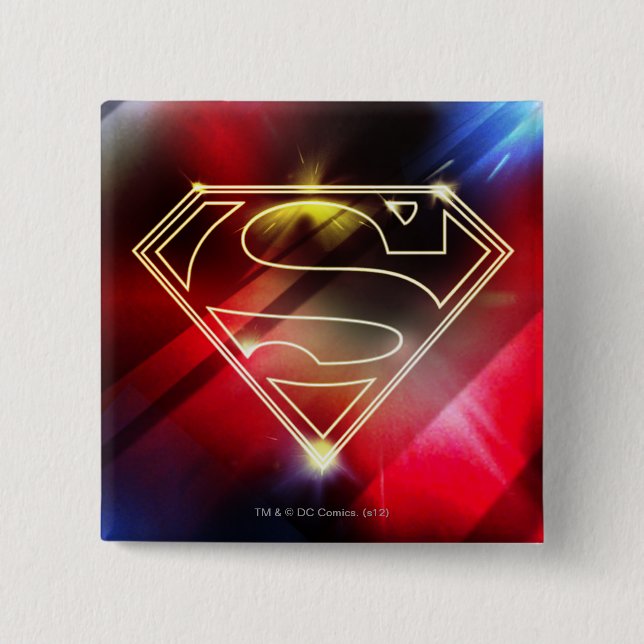 Superman Stylised | Shiny Yellow Outline Logo 15 Cm Square Badge (Front)