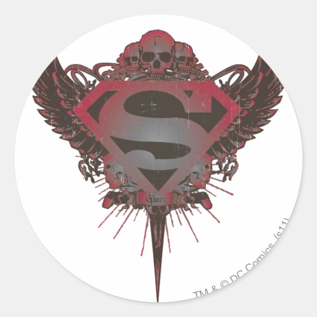 Superman Stylised | Skull and Wings Logo Classic Round Sticker (Front)