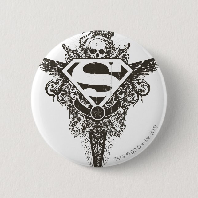 Superman Stylised | Star and Skull White Logo 6 Cm Round Badge (Front)
