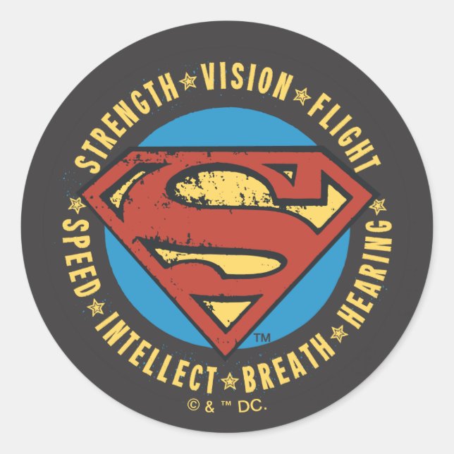 Superman Stylised | Strength Vision Flight Logo Classic Round Sticker (Front)