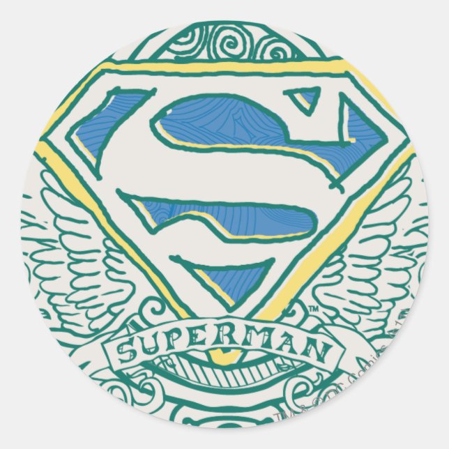 Superman Stylised | Wings and Name Logo Classic Round Sticker (Front)