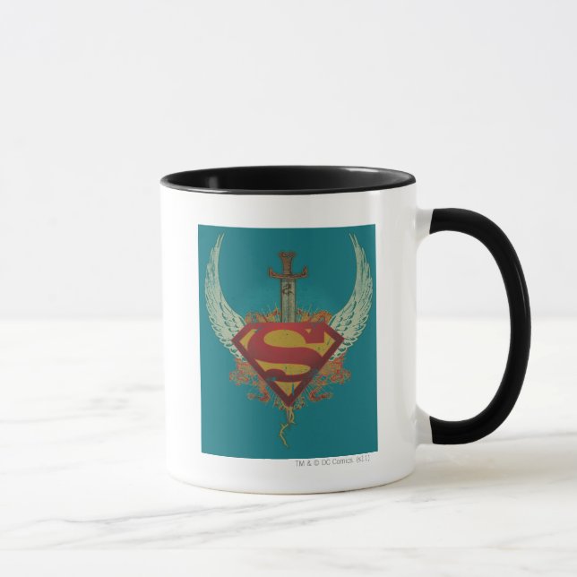 Superman Stylised | Wings Teal Background Logo Mug (Right)