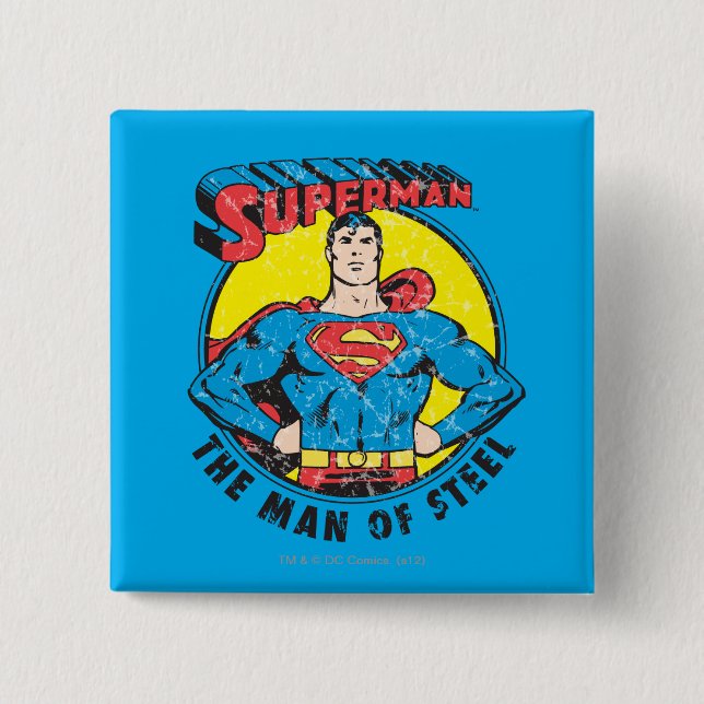 Superman The Man of Steel 15 Cm Square Badge (Front)