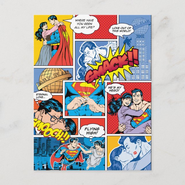 Superman Valentine's Day | Comic Book Collage Holiday Postcard (Front)