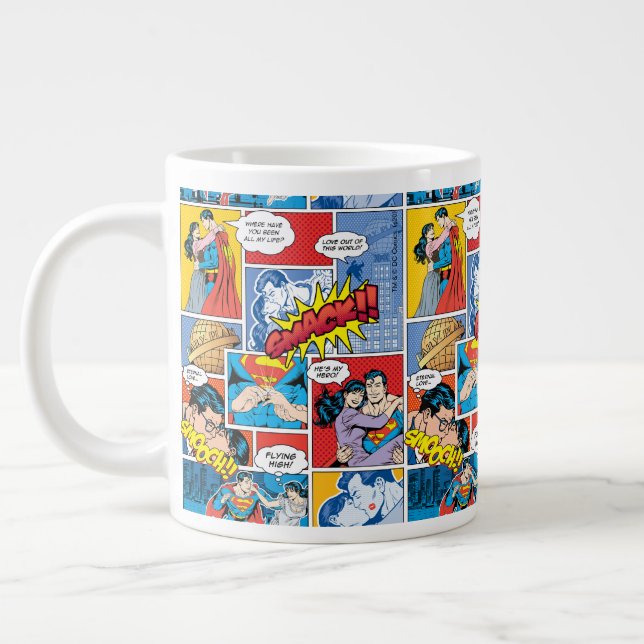 Superman Valentine's Day | Comic Book Collage Large Coffee Mug (Left)
