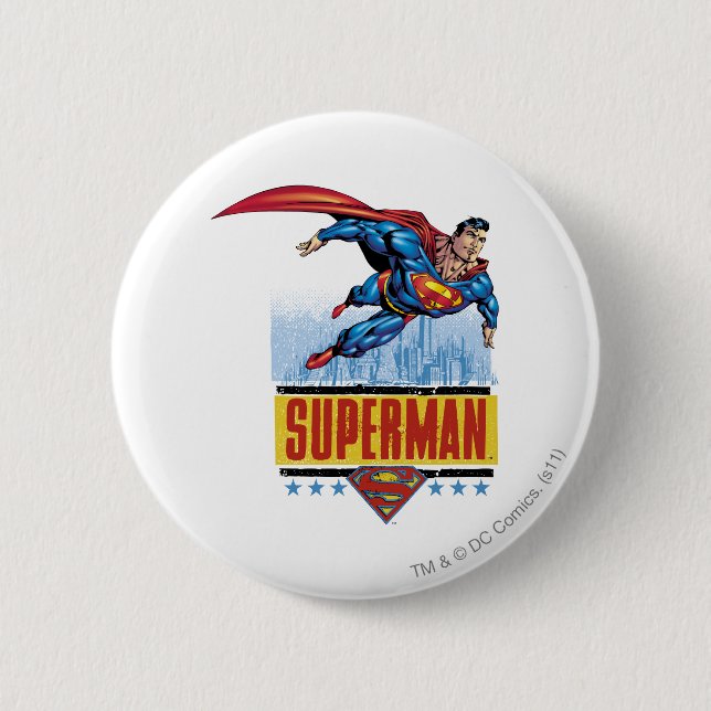 Superman with cityscape 6 cm round badge (Front)