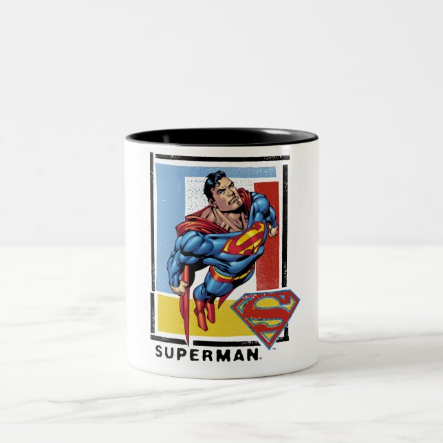 Superman with colourful background Two-Tone coffee mug (Center)