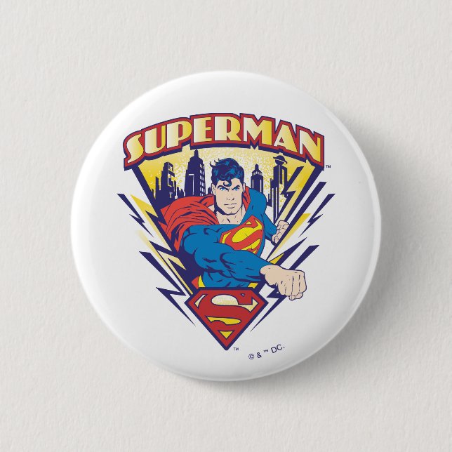 Superman with Electricity 6 Cm Round Badge (Front)