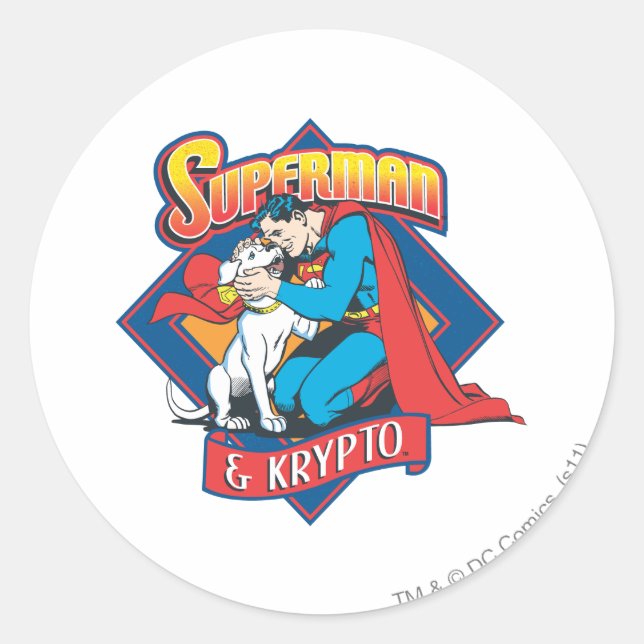 Superman with Krypto Classic Round Sticker (Front)