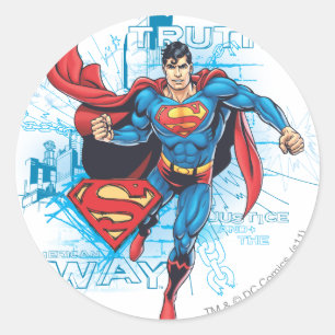 Superman with Logo Classic Round Sticker