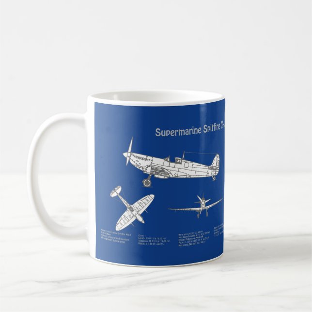 Supermarine Spitfire - Aeroplane Blueprint ABD Coffee Mug (Left)
