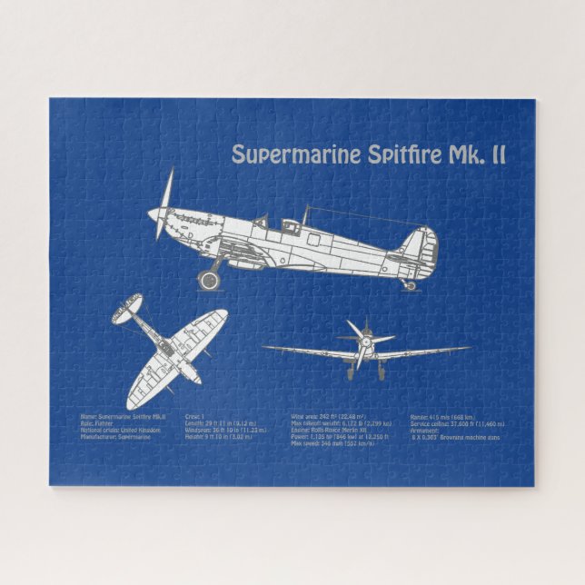 Supermarine Spitfire - Aeroplane Blueprint ABD Jigsaw Puzzle (Horizontal)