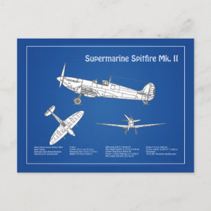 Supermarine Spitfire - Aeroplane Blueprint ABD Postcard
