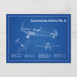 Supermarine Spitfire - Aeroplane Blueprint AD Postcard