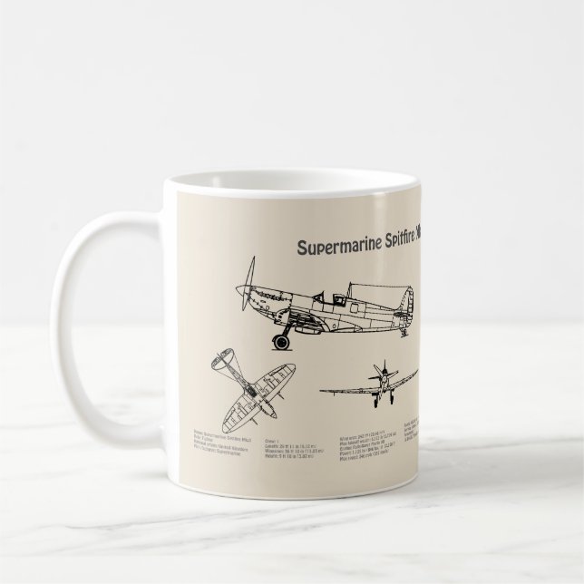 Supermarine Spitfire - Aeroplane Blueprint SD Coffee Mug (Left)