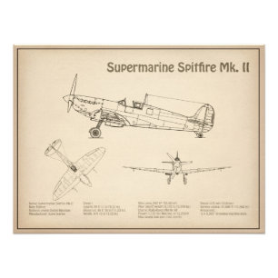 Supermarine Spitfire - Aeroplane Blueprint SD Photo Print