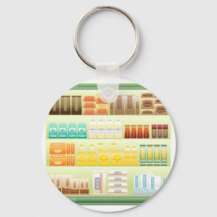 supermarket shelf coffee tea grains key ring