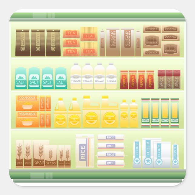 supermarket shelf coffee tea grains square sticker (Front)