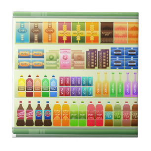 supermarket shelf products snacks tile