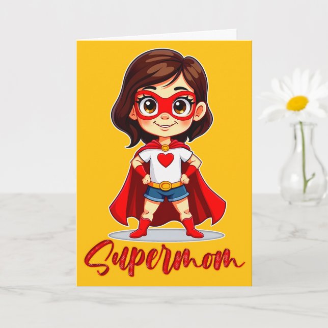 Supermom – Cute Mother Superhero Design Card (Small Plant)