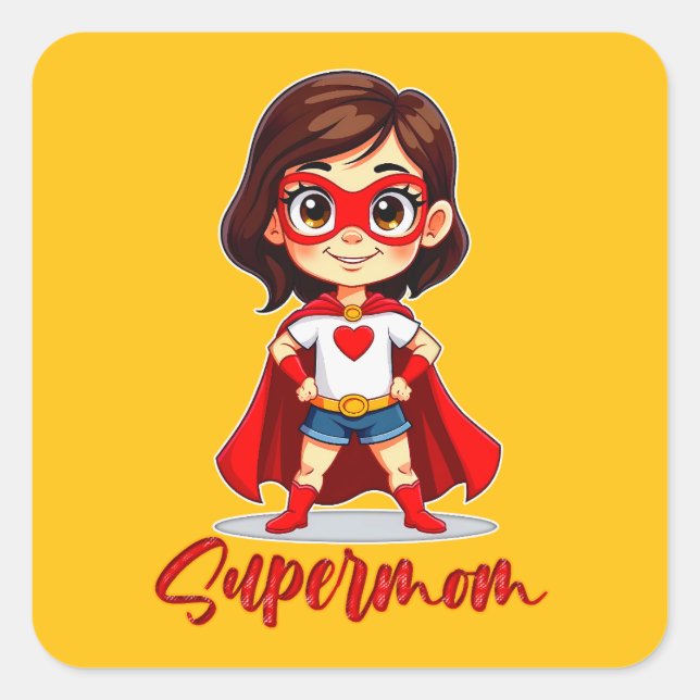 Supermom – Cute Mother Superhero Design Square Sticker (Front)