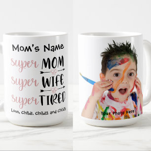 SuperMom Super Wife Super Tired Customisable Photo Coffee Mug
